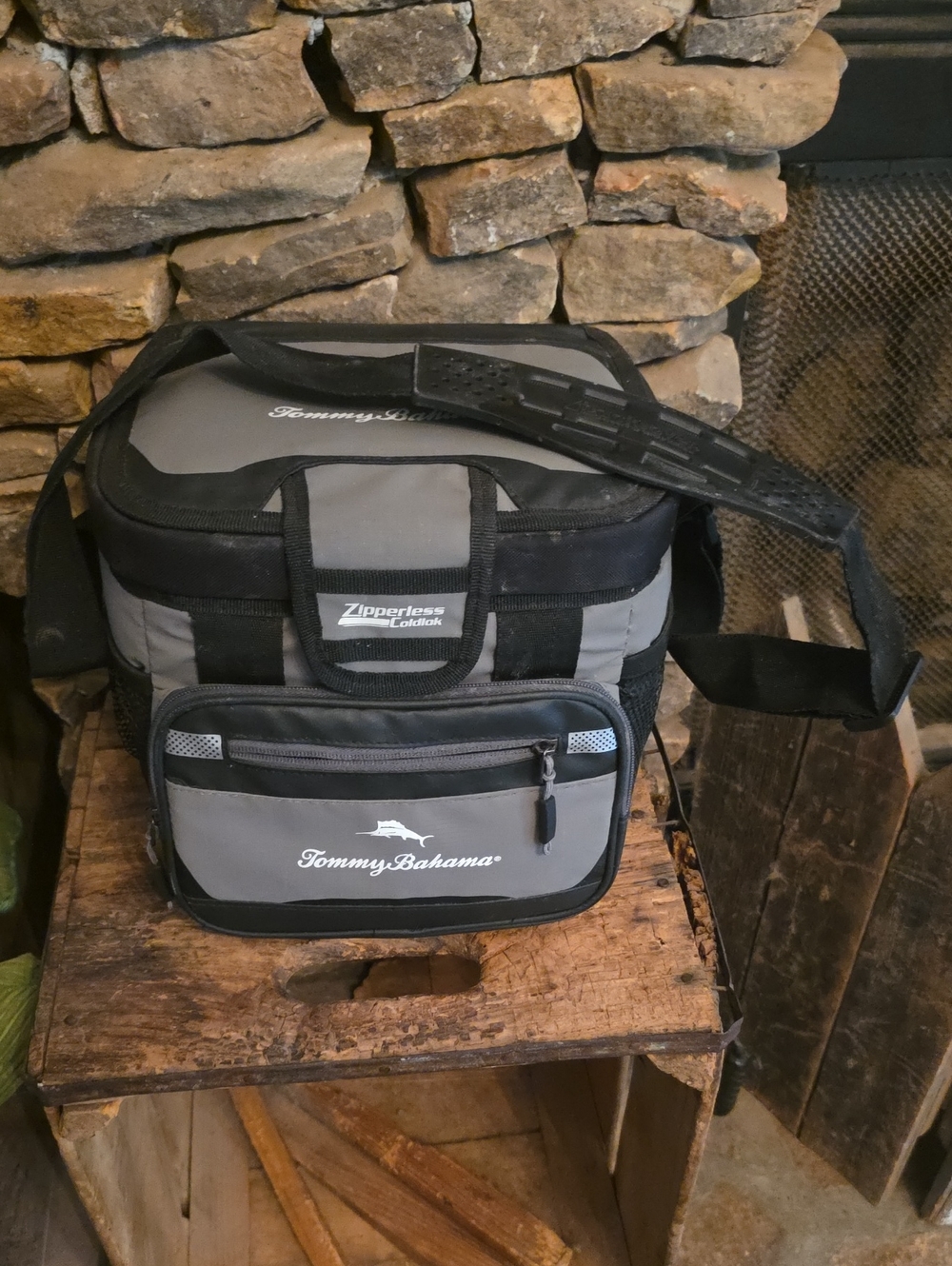 Tommy Bahama Gray and Black Soft Cooler Tote with Shoulder Strap